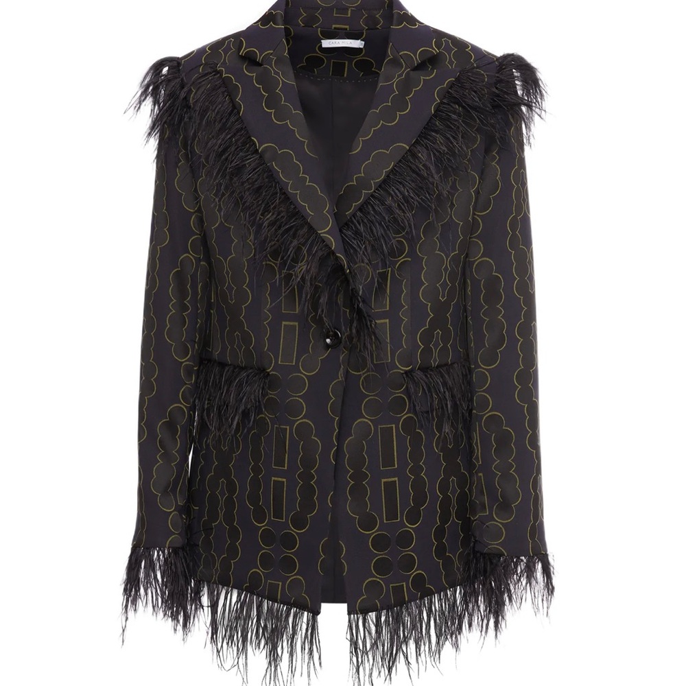 NZURI FEATHER TRIM JACQUARD BLAZER – BLUE PRINT NWT